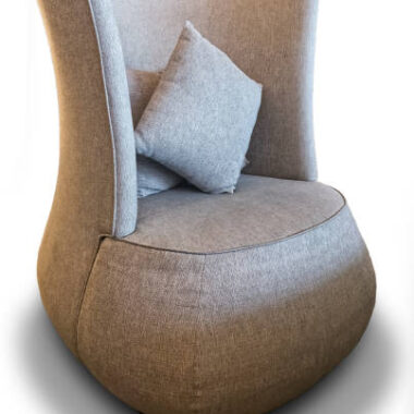 Fabric upholstered chair with pillows isolated on white, object backgrounds