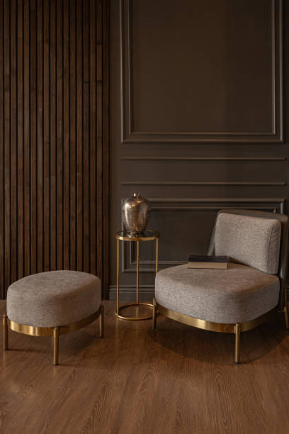 Chic modern design of a dark expensive interior of a luxurious cozy apartment