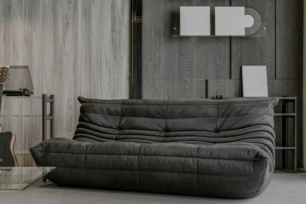 Modern minimalist sofa in contemporary living room setting